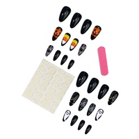 Faux ongles autocollants Halloween motif toile d'araignée et citrouille, taille moyenne, style Instagram, style européen et américain