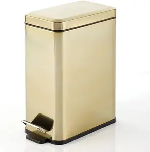 Rubbish Bin Stainless Steel Trash Recycling Can Recycle Rectangular Gold Step Bathroom Pedal Waste Dustbin