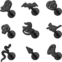 Collection de bijoux Halloween Piercing en titane Fil interne Helix Boucle d'oreille Anneau de nez CZ Pave Spider Labret Piercing Bijoux