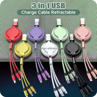 Cable de Carga Rápida Retráctil 3 en 1 USB-A con Revestimiento de TPE, Transferencia de Datos Rápida y Portátil para Viajes, Auto y Oficina