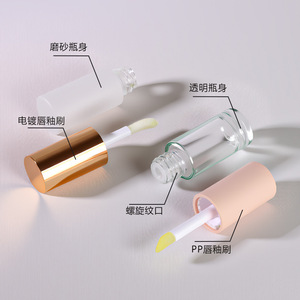 Botella de vidrio para cosméticos de 10 ml, cilíndrica, con acabado mate y tapa con brocha para brillo labial y base de maquillaje. - Product Image 3