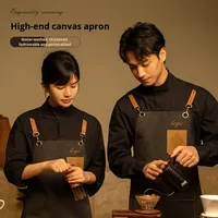 Tablier en toile épaisse personnalisé avec logo, unisexe, style bavoir à manches, vêtement de travail lavable, réutilisable, durable KM pour les cafés, les salons de thé