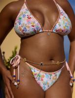 Maillot de bain micro bikini triangle à nouer sur le côté, orné de paillettes et de perles, en tissu recyclé, avec logo personnalisé du fabricant, pour femmes et filles