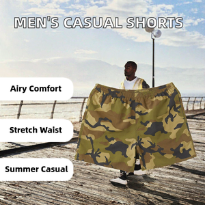 <b>Men</b> Casual Camouflage <b>Shorts</b> Elastic Waist Drawstring Loose Fit Summer Beach Wear - Product Image 2