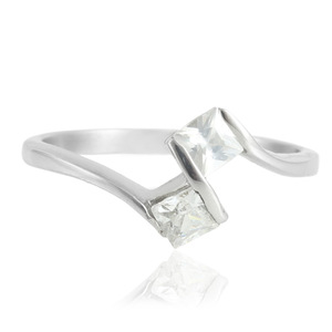 yunnique Geometric White Gemstone <b>Ring</b> Prong Setting Women's Fashion Jewelry Gift Steel Color - Product Image 1