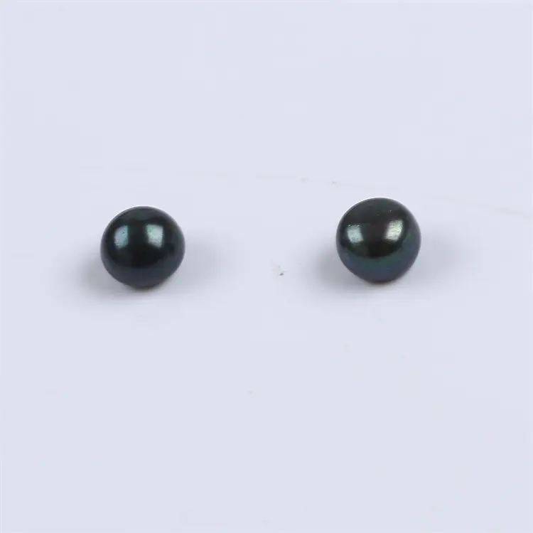 7.5-8mm Natural Wholesale Black Fresh Water Button Shape Loose Pearls In Pairs