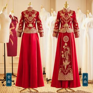 Vestido de Novia <span class=keywords><strong>Tradicional</strong></span> Chino, Cheongsam Bordado con Diseño de Fénix, Ropa Bordada <span class=keywords><strong>Qipao</strong></span> para <span class=keywords><strong>Mujer</strong></span> y Hombre, Vestido Dorado - Product Image 4