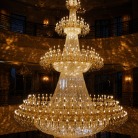 Lustre LED de luxe Senfey personnalisé, grand, multi-niveaux, en cristal K9 doré, hauteur réglable, télécommande, pour escalier long et plafond