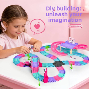 Circuit de Voiture Électrique pour Filles 228 Pièces, Ensemble de Piste de Course Flexible Rose Princesse Magique à Monter Soi-même avec Parking, Jouet Train - Product Image 5