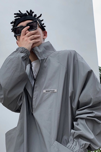 사용자 정의 남자의 여름 캔버스 하이 스트리트 레이서 재킷 대형 반사 방수 전단 스탠드 칼라 - Product Image 2