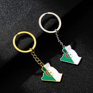 Émail à la mode algérie carte drapeau <span class=keywords><strong>porte</strong></span>-clés pour hommes femmes en acier inoxydable pendentif <span class=keywords><strong>porte</strong></span>-clés couleur or algérien amulette accessoire nouveau - Product Image 2