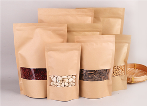 Bolsa de papel kraft marrón de pie, con ventana pequeña y cremallera para embalaje de alimentos - Product Image 2