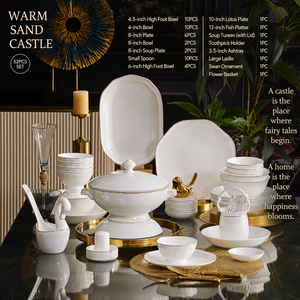 Juego <span class=keywords><strong>de</strong></span> Vajilla <span class=keywords><strong>de</strong></span> Porcelana Fina <span class=keywords><strong>Windsor</strong></span> Castle, 52 Piezas, Porcelana Blanca con Borde Dorado, Apto para Lavavajillas, para Familias y Bodas - Product Image 1
