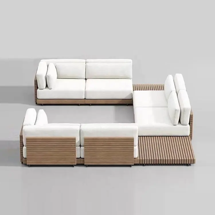 All weather Luxury teak Patio Garden Sofas Furniture Sets Outdoor Hotel Solid Wood Sofa Sectional