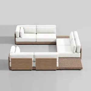 Allwetter Luxus Teak Patio Garten Sofas Möbel Sets Outdoor Hotel Massivholz Sofa Sectional