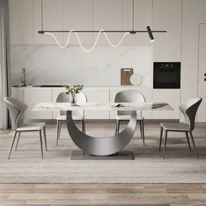 2023 חדש עיצוב נירוסטה רגל איטליה מודרני ארוחת ערב שולחן אריחים סט יוקרה אוכל שולחן