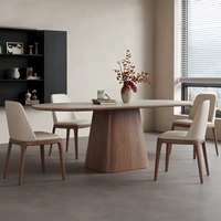Table à manger ovale moderne en bois de luxe italien, base en noyer massif, plateau en pierre frittée brun Venise, pour mobilier de salon de villa