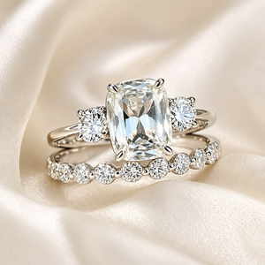 Set di Anelli con Zirconi Quadrati a Quattro Punte per Donne, Elegante Gioiello da Sposa alla Moda - Product Image 3