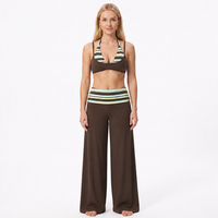 Ensemble deux pièces sport : Soutien-gorge de sport et pantalon large à taille haute pliable, avec bande de taille rayée, coussinets amovibles, personnalisable pour le yoga (OEM/ODM)