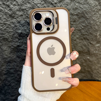 Coque de Téléphone Claire De Luxe Magnétique en TPU+Acrylique, Étanche et Antichoc, avec Cadre d'Appareil Photo et Support d'Objectif Métallique, pour 15/14/13/12/11 Pro
