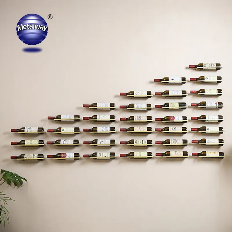 Diskon Besar Rak Botol Anggur Modern Abu-abu Aluminium Dudukan Botol Anggur Kualitas Tinggi Terpasang Di Dinding
