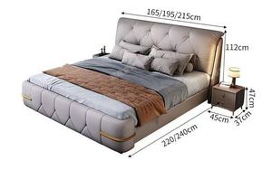 कारखाने की कीमत आधुनिक लक्जरी बेडरूम फर्नीचर बड़े डबल बेड फ्रेम चमड़े सेट भंडारण प्रकाश के साथ नरम अप-होल्स्टेड बेड - Product Image 5