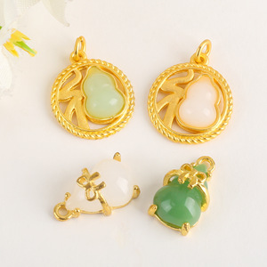 Gold Inlaid Jade Gourd Pendant 17X10mm 17X20mm DIY Jewelry Findings <b>Necklace</b> Ornament Agate Material - Product Image 1