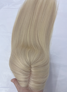 7x7" Human Hair <strong>Topper</strong> Mono Base <strong>Open</strong> Wefts at Back Jewish Kosher Hair <strong>Topper</strong> Blond - Product Image 3