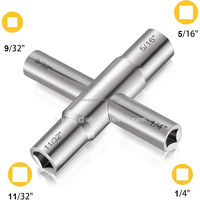 Kunci pas keran air dapat dilepas, kunci silang katup air Multifungsi, kunci pas keran baja 1/4 "9/32" 5/16 "11/32" 4 arah