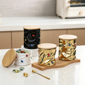 Wholesale hand-squeezable airtight <b>jars</b> <b>with</b> <b>lids</b> and rhinestone embellishments for household grains, tea, and dried fruits. - Product Image 3