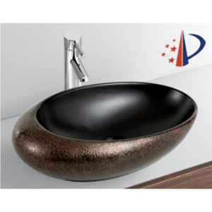 Lavabo de Cerámica con Acabado Metálico Negro Ouni, Lavabo de Sobremesa de un Solo Orificio para Baño - Product Image 3