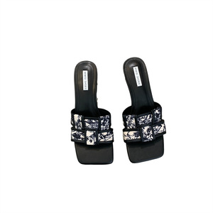 French Vintage Weave Women's High-Heeled for Slippers With Square Head Light Weight Spring Season-Beautiful Word Belt Desi - Product Image 5