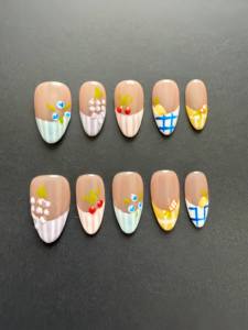 Ongles courts <span class=keywords><strong>en</strong></span> amande faits à la main, motif <span class=keywords><strong>arc</strong></span>-<span class=keywords><strong>en</strong></span>-<span class=keywords><strong>ciel</strong></span> <span class=keywords><strong>pastel</strong></span>, style français 3D, fruits fraise citron raisin, été, luxe, ongles <span class=keywords><strong>en</strong></span> gel artisanaux - Product Image 6
