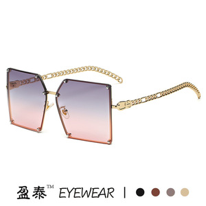 G Brand Large Square <b>Sunglasses</b> <b>Gold</b> Frame <b>Chain</b> Temples UV400 Unisex Street Style - Product Image 3