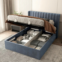 NOVA Cadre de lit plateforme rembourré en velours gris, tailles King et Queen, avec rangement, ensemble de meubles de chambre modernes pour appartement et usage hospitalier