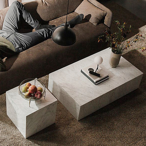 Tavolino da Caffè in Blocco di Marmo di Carrara Italiano, Cubo Moderno in Marmo Bianco - Product Image 2