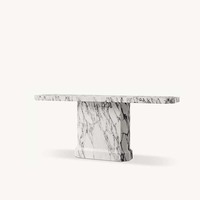 Table console sur piétement en pierre scandinave haut de gamme, plateau épais en marbre beige, base à niveaux pour salon et chambre, personnalisable OEM/ODM