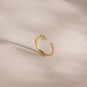 J&D 珠宝 18K 镀金不锈钢可调节四叶草戒指闪亮方晶锆石经典幸运首饰女士款 - Product Image 6