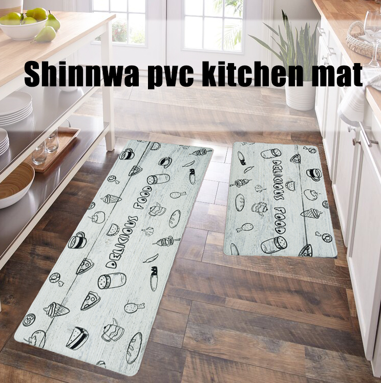 Shinnwa black and white alphabet kitchen theme non-slip anti-oil anti-fatigue kitchen mat