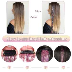 Accessoires d'<span class=keywords><strong>extension</strong></span> Fujia personnalisés DIY Festival Hair Laser Glitter Gold Tressage Sparkle Shiny <span class=keywords><strong>Clip</strong></span> in Hair Tinsel - Product Image 3