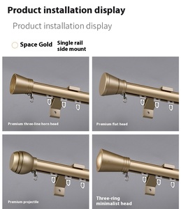 Tringles à rideaux en aluminium noir robustes avec accessoires pour rideaux plissés en S montés au mur et au plafond - Product Image 5