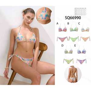 Set Bikini Triangolo da Donna Due Pezzi, Costume da Bagno Estivo da Spiaggia, Top Halter con Laccetti Laterali e Slip a Vita Alta, Taglie S-XL, Vendita all'Ingrosso 66990 - Product Image 1