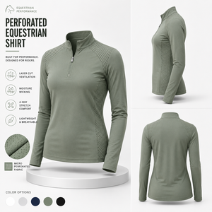 Camisa Ecuestre Personalizada para Mujer, Perforada, Manga Larga, Protección UV, Transpirable, Elástica en 4 Direcciones, con Cierre de Cremallera de 1/4 - Product Image 4