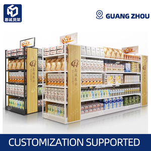 Tùy chỉnh Gondola siêu thị kệ trưng bày, thép nhẹ và gỗ, hai mặt nhiều lớp với Kệ Lưới - Product Image 2