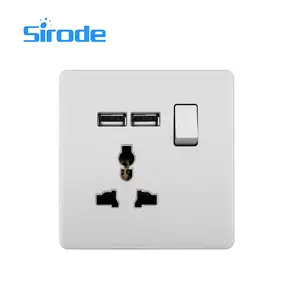 西罗德T2系列英国标准现代灰色大面板1组3针多功能2 USB家用电器墙壁插座