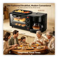 Oven Listrik 3 in 1 Hitam 10L, Pembuat Kopi, Alat Masak Rumah Tangga yang Tahan Lama