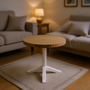 Table d'appoint ronde en bois Parisloft, diamètre 15,75 pouces, base blanche, design rustique, table pour salon ou chambre d'enfant - Product Image 2