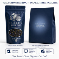 Sachets Doypack Mylar refermables avec fenêtre pour thé Earl Grey Bergamote, emballage alimentaire pour thé noir en vrac et cadeau Fleur de carpe