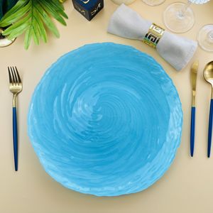 Vaisselle SONYA, assiettes rondes en <span class=keywords><strong>verre</strong></span> transparent <span class=keywords><strong>bleu</strong></span> ciel à texture tourbillonnante, sans plomb, pour mariages, fêtes, dîners, assiettes de service en <span class=keywords><strong>verre</strong></span> - Product Image 1