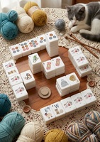 Joyful Knitter's Cozy Yarn Cat Mahjong Set Whimsical Cat Crafting 36mm Tiles Eco-Friendly Limited Edition Gift for Cat Lovers